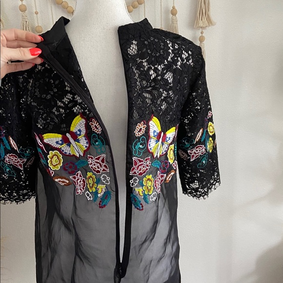 Beautiful black organza overlay babydoll sheer dress embroidered lace butterfly - Picture 12 of 16